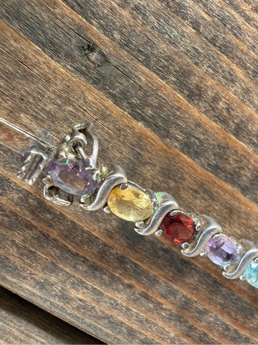 Multicolor Color Tennis Bracelet Sterling Silver Vintage 7”
